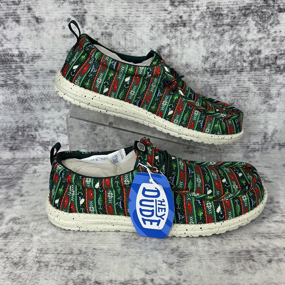 NIB No Lid‎ Hey Dude Men's Wally Fishmas Sweater Size 11 Pine Green 44347-3AP